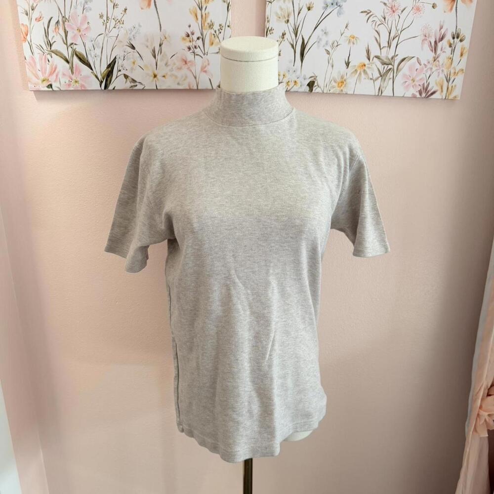 Charter Club Gray Mock Neck Tee | Petite Short Sleeve Basic | Size PS